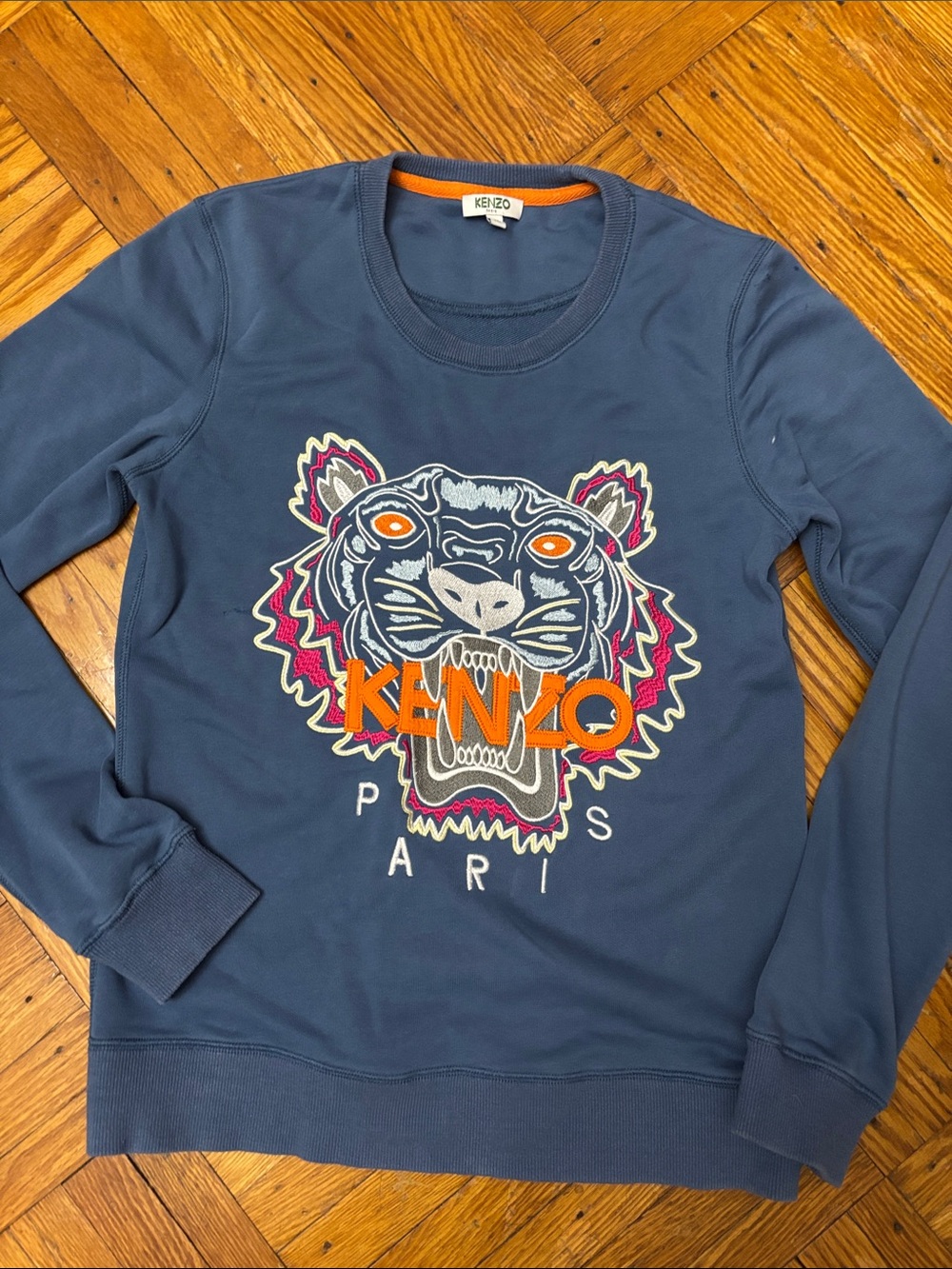 Kenzo Navy Crewneck Sweatshirt with Multicolor Tiger Emblem